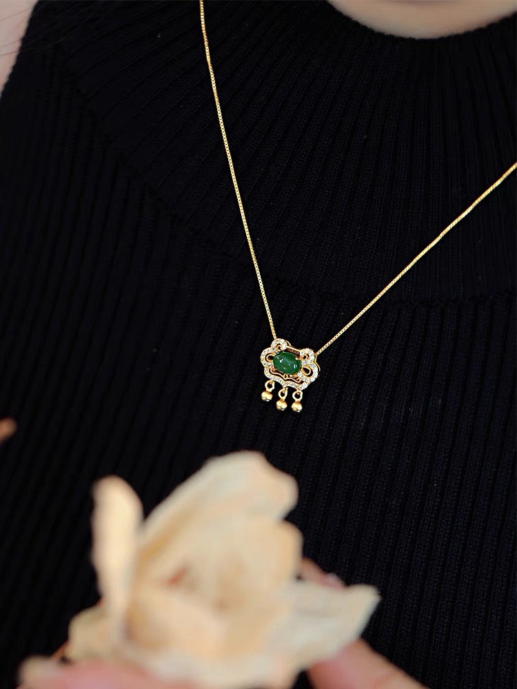 Natural Hetian Jade Longevity Lock Necklace