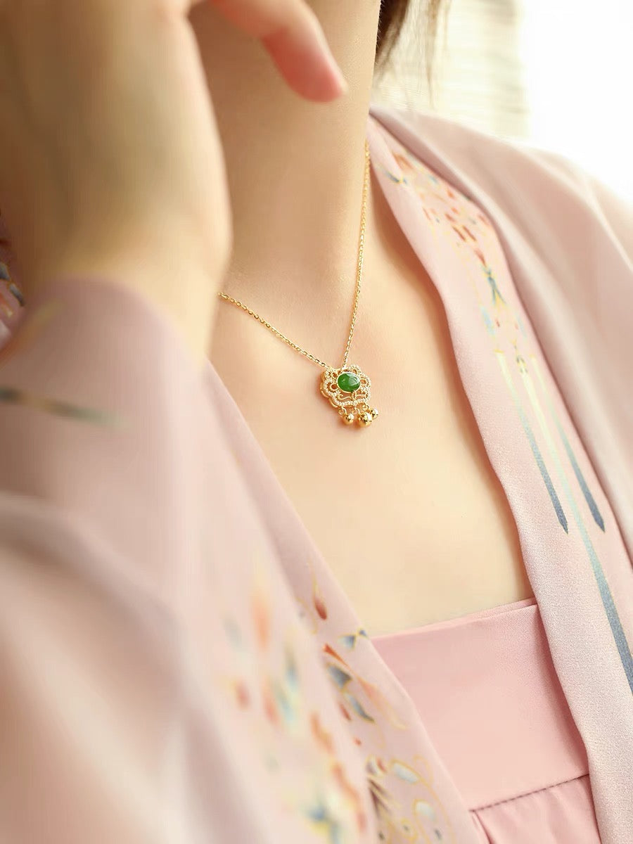 Natural Hetian Jade Longevity Lock Necklace