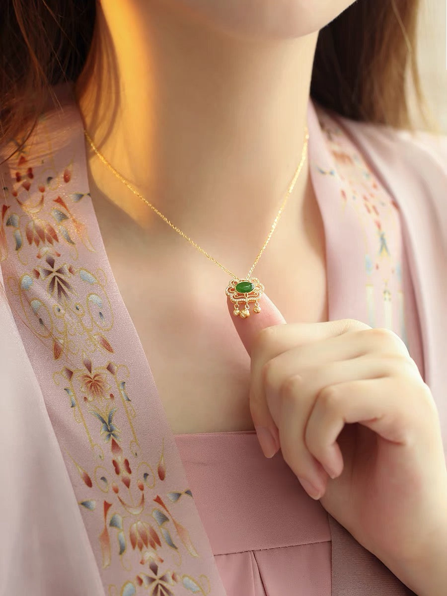 Natural Hetian Jade Longevity Lock Necklace