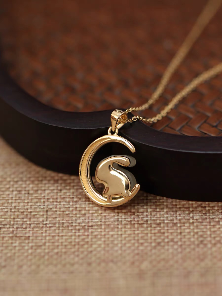 Natural Hetian Jade Feng Shui Rabbit & Moon Luck Pendant