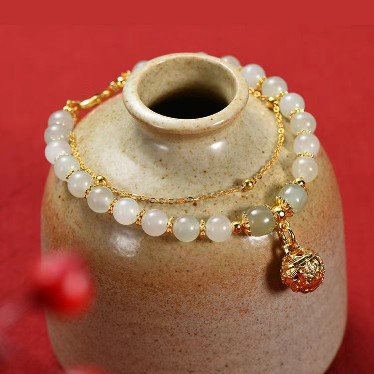 Natural Green Jade Luck and Protection Bell Bracelet