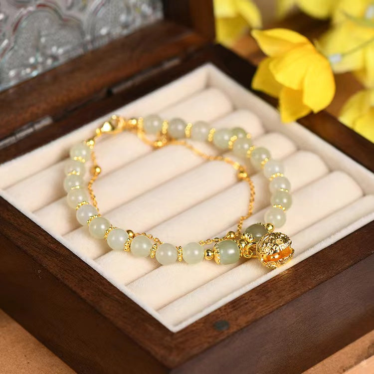 Natural Green Jade Luck and Protection Bell Bracelet