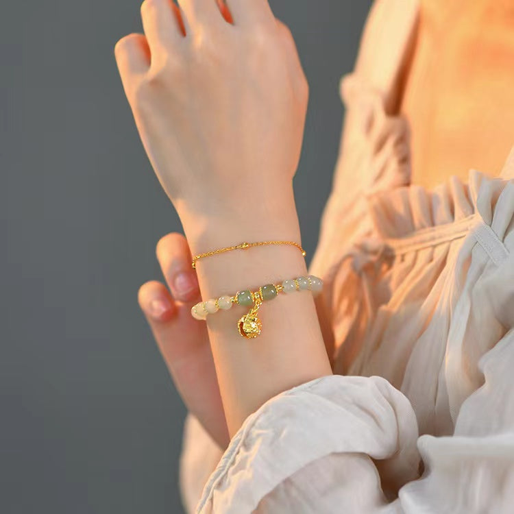 Natural Green Jade Luck and Protection Bell Bracelet