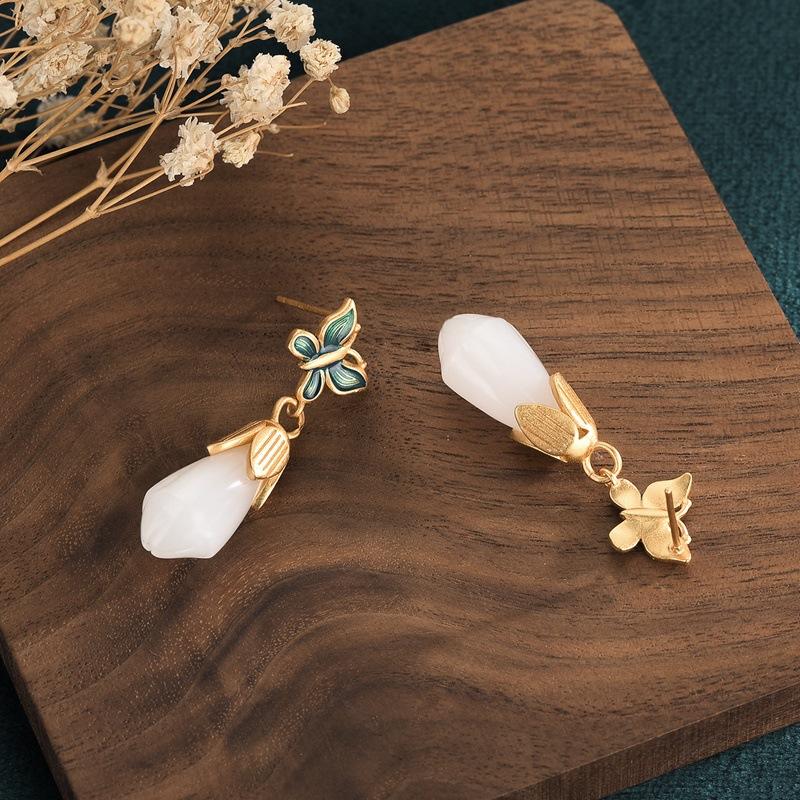 Feng Shui Enamel White Jade Lucky Earrings