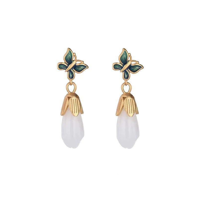 Feng Shui Enamel White Jade Lucky Earrings