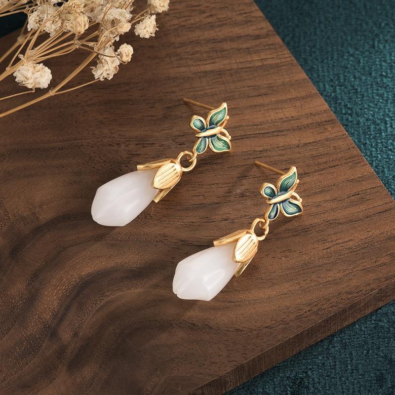 Feng Shui Enamel White Jade Lucky Earrings