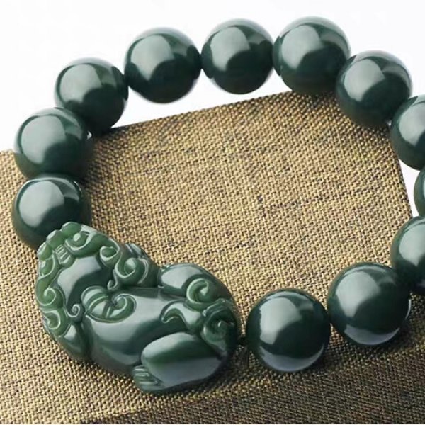 Feng Shui Hetian Green Jade Pixiu Fortune Bracelet