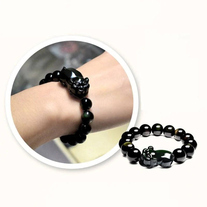 Natural Rainbow Obsidian Pixiu Healing Bracelet