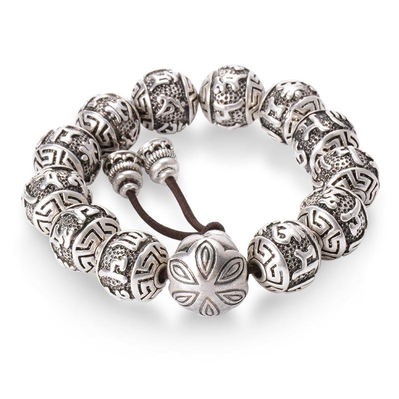 Tibetan Six Words Mantra Protection Silver Bracelet