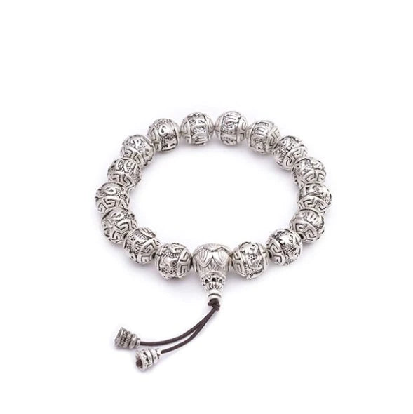 Tibetan Six Words Mantra Protection Silver Bracelet
