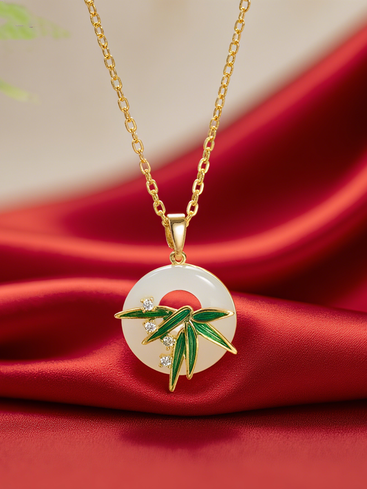 Feng Shui Harmony Bamboo Green Jade Buckle Pendant