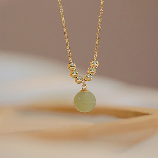 Natural Hetian Jade Lucky Bead Pendant Necklace