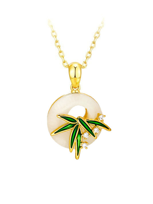 Feng Shui Harmony Bamboo Green Jade Buckle Pendant