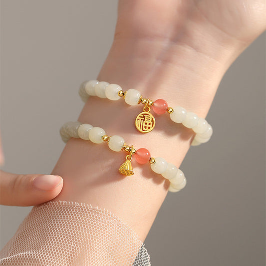 Natural Hetian White Jade Lucky Protection Bracelet