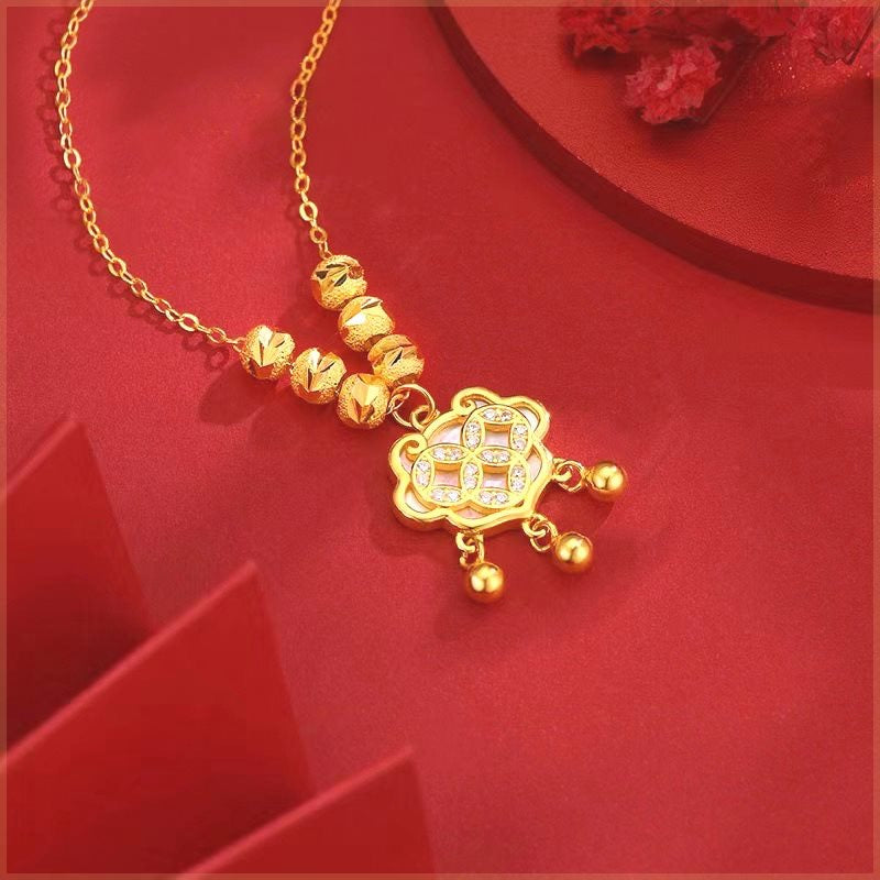 Feng Shui Fortune & Longevity Lock Gold Plated 999 Silver Necklace