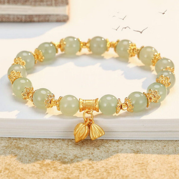 Lucky Clover Natural Green Jade Bracelet – Feng Shui Treasure