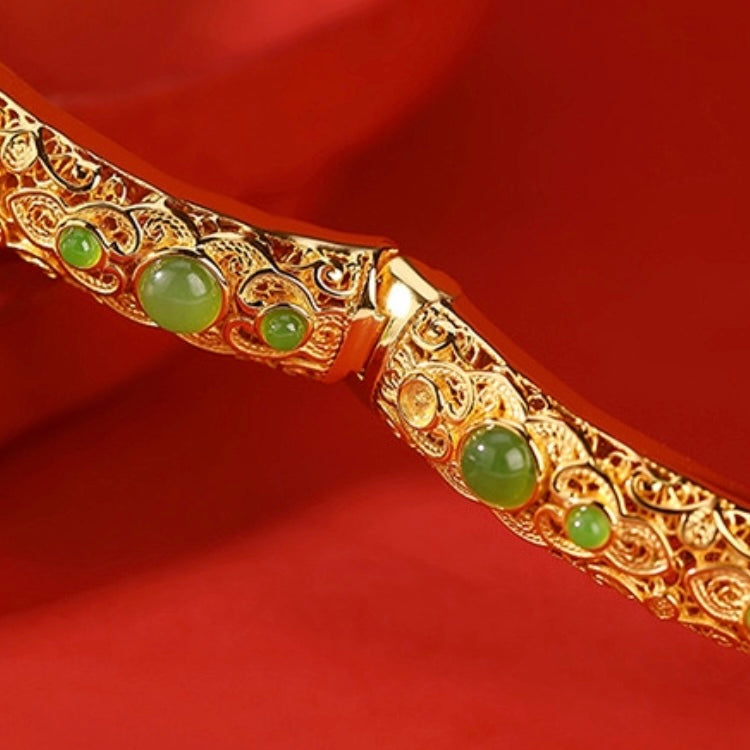 <Pre-Order> Natural Hetian Jade Auspicious Round Beads Bangle