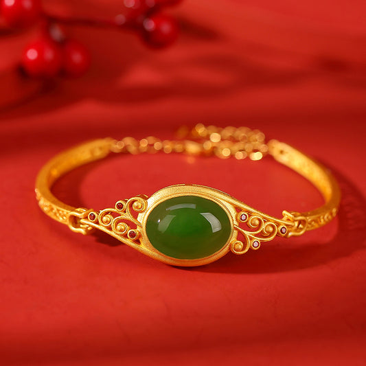Natural Hetian Jade Auspicious Wealth Bracelet