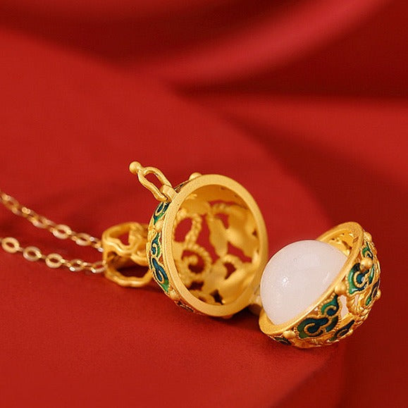 Natural Hetian White Jade Sachet Ball Pendant Necklace