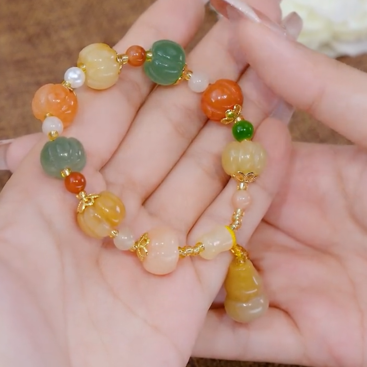 Natural Hetian Jade Calabash Full Blessing Bracelet