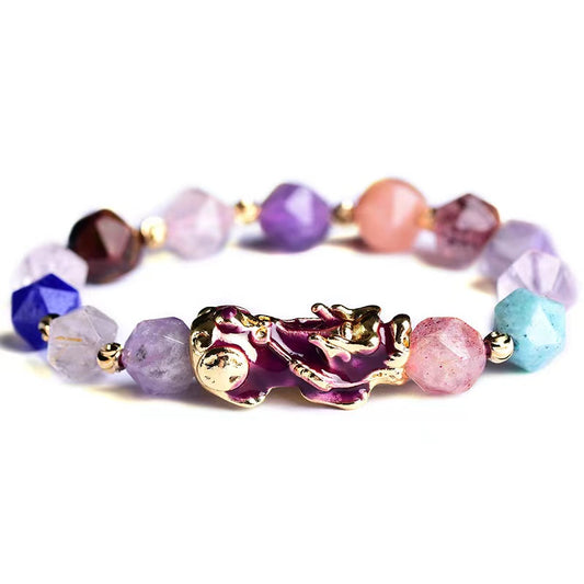 Natural Purple Crystal Color Changing Pixiu Healing Bracelet