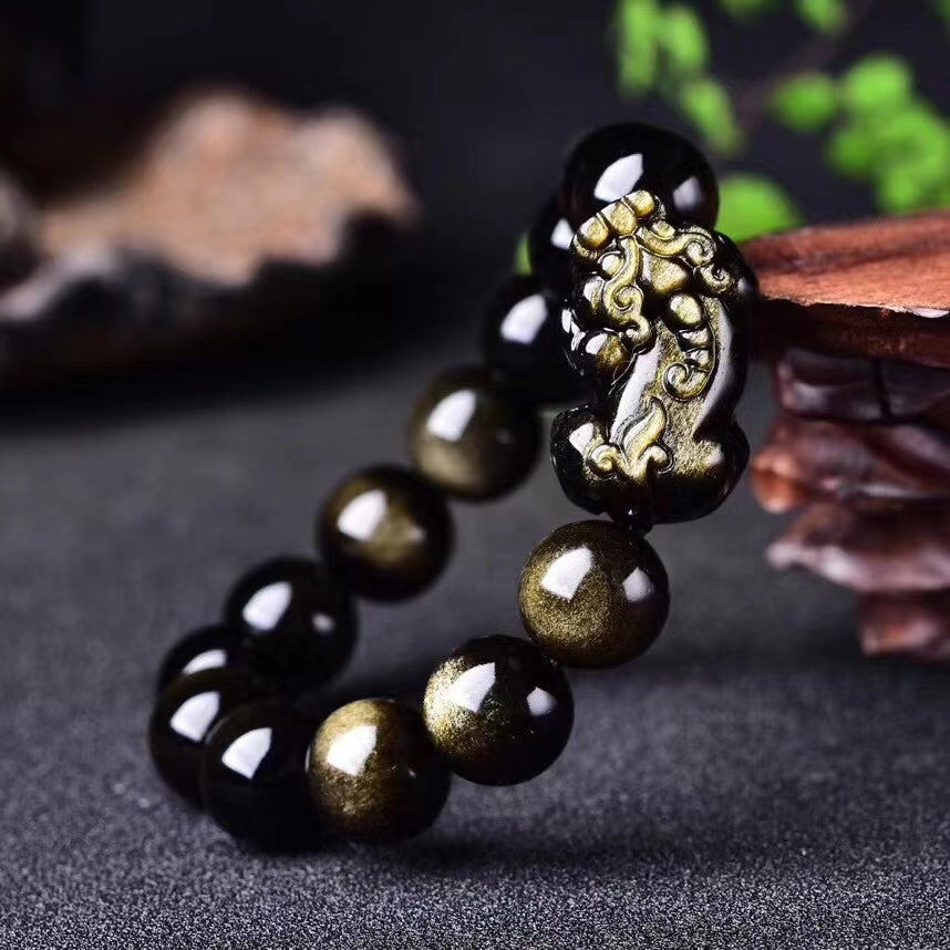 Gold Obsidian Pixiu Protection Bracelet(Gold Sheen Obsidian)