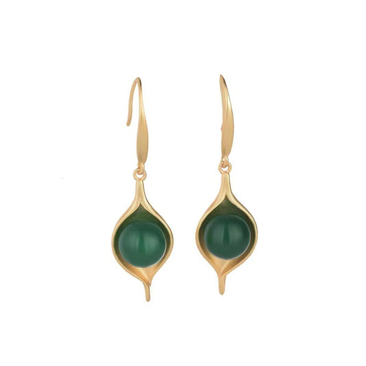 Dewdrop Green Jade Lucky Earrings