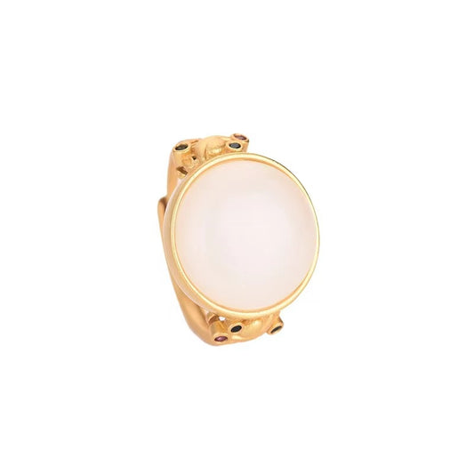 Natural Hotan Jade Wealth Gold Ring