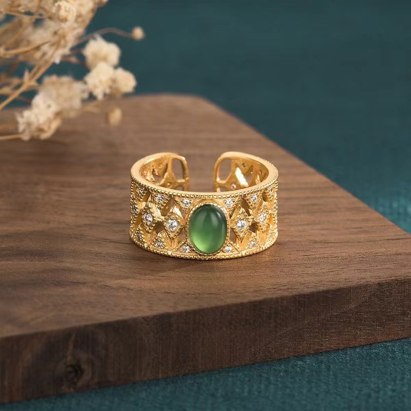 Natraul Green Jade Zircon Wealth Ring