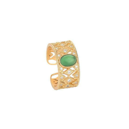 Natraul Green Jade Zircon Wealth Ring