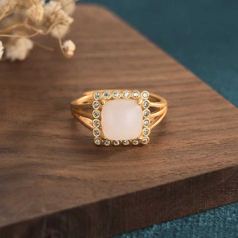 White Jade Cubic Wealth Ring