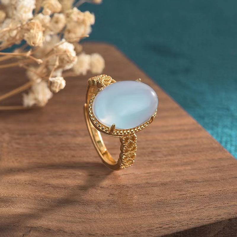 Feng Shui White Chalcedony Ring
