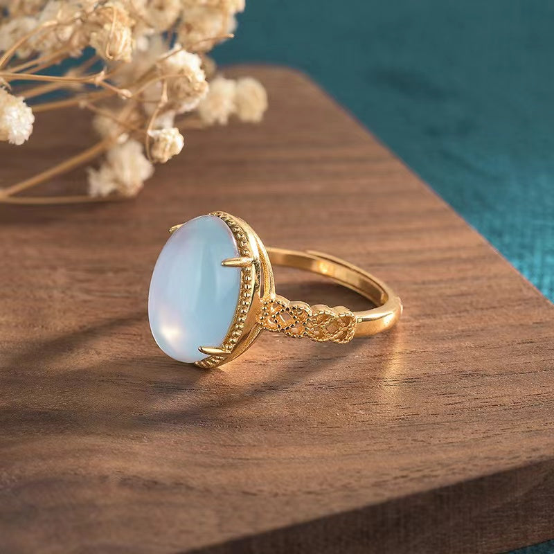 Feng Shui White Chalcedony Ring