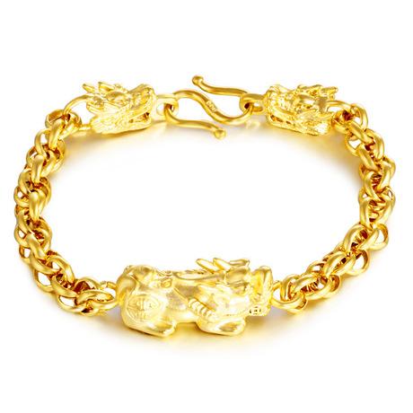 24K Gold Pixiu Double Dragon Bracelet