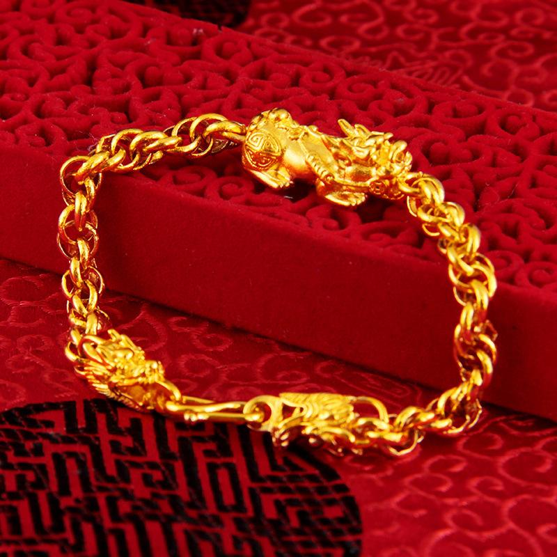 24K Gold Pixiu Double Dragon Bracelet