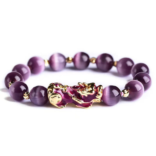 Natural Purple Cat's Eye Color Changing Pixiu Wealth Bracelet