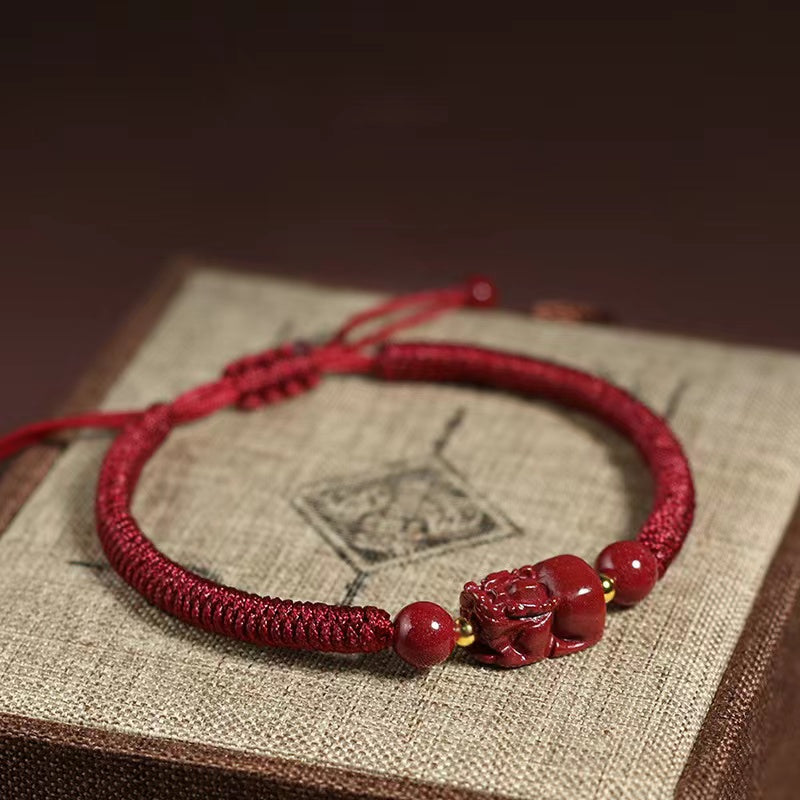 Cinnabar Bracelet-Fengshui Pixiu Golden Beads