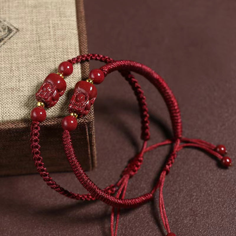 Cinnabar Bracelet-Fengshui Pixiu Golden Beads