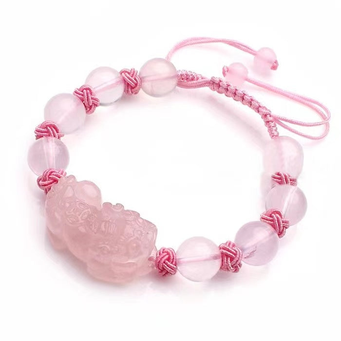 Natural Pink Crystal Charm Pixiu Bracelet