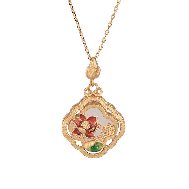 Feng Shui Lotus Pond White Jade Auspicious Necklace