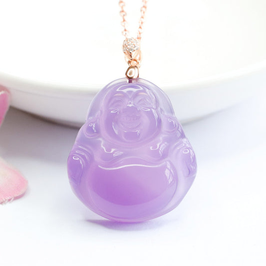 Natural Purple Jade Laugh Buddha Pendant