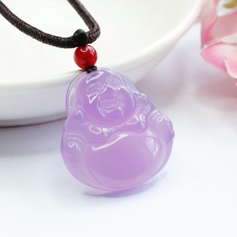 Natural Purple Jade Laugh Buddha Pendant