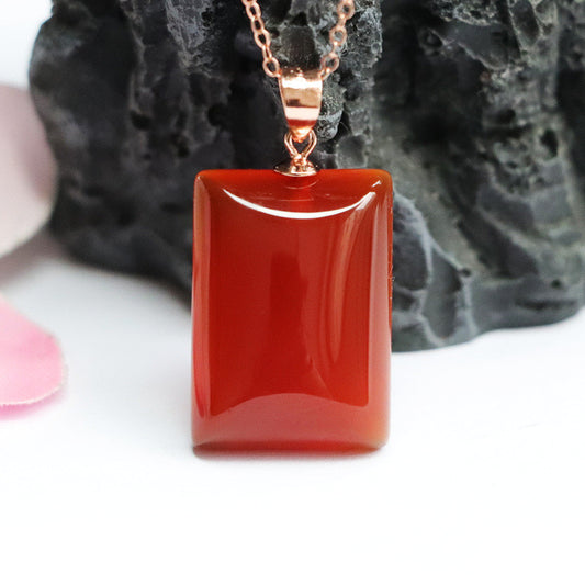 Natural Red Agate Square-Shaped Lucky Pendant