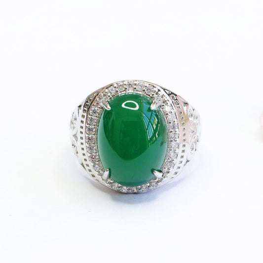 Natural Green Jade Feng Shui Pigeon Egg Ring