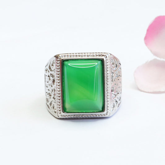 Natural Green Jade Feng Shui Squared Ring