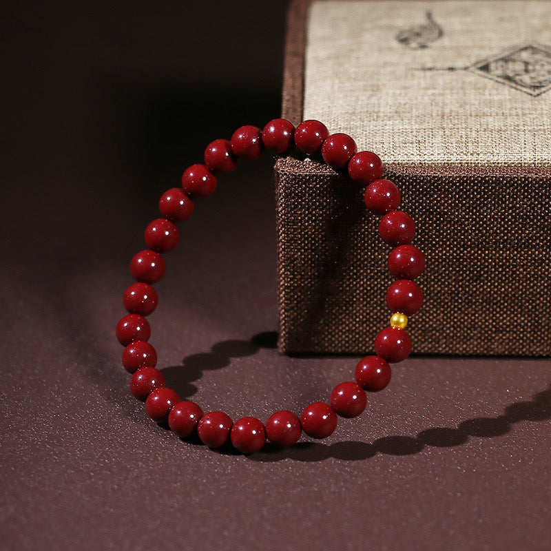 Natural Red Cinnabar Gold Bead Protection Bracelet