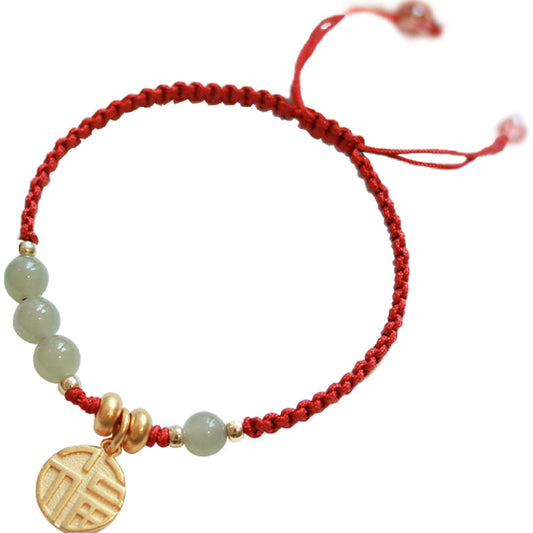 Natural Green Jade Red Rope Wealth Bracelet