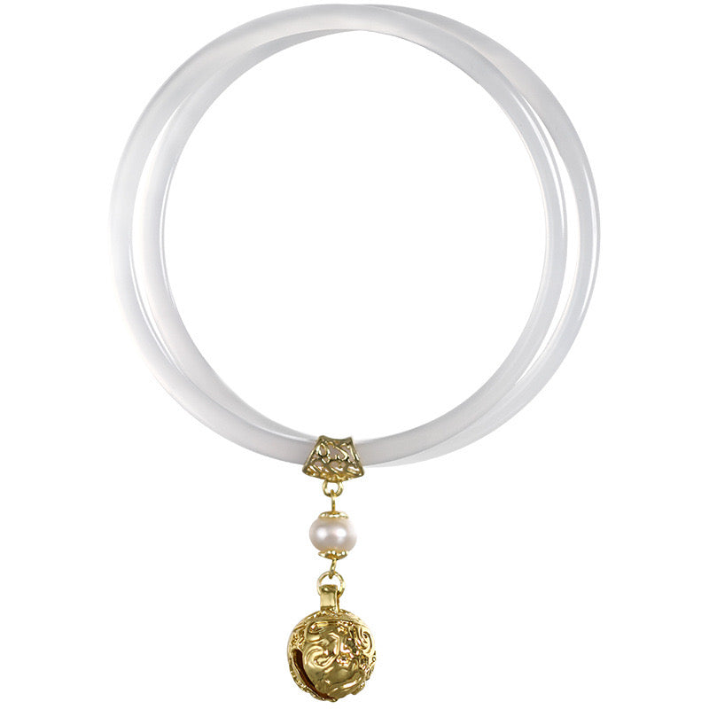 Natural White Jade Bell Double Bangle