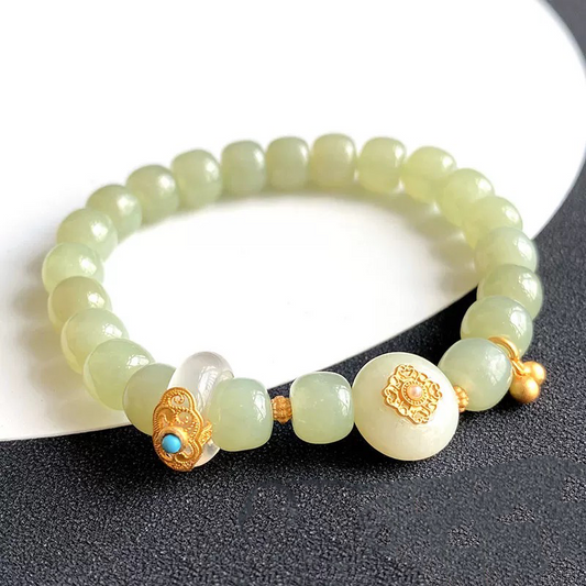 Natural Green Jade Luck & Peace Buckle Protection Bracelet