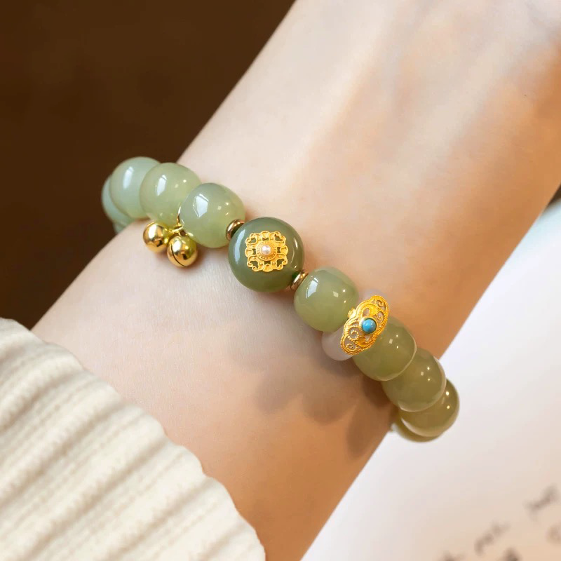 Natural Green Jade Luck & Peace Buckle Protection Bracelet